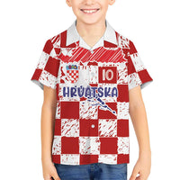 Custom Hrvatska National Football Kid Hawaiian Shirt Checkerboard Sketch Style