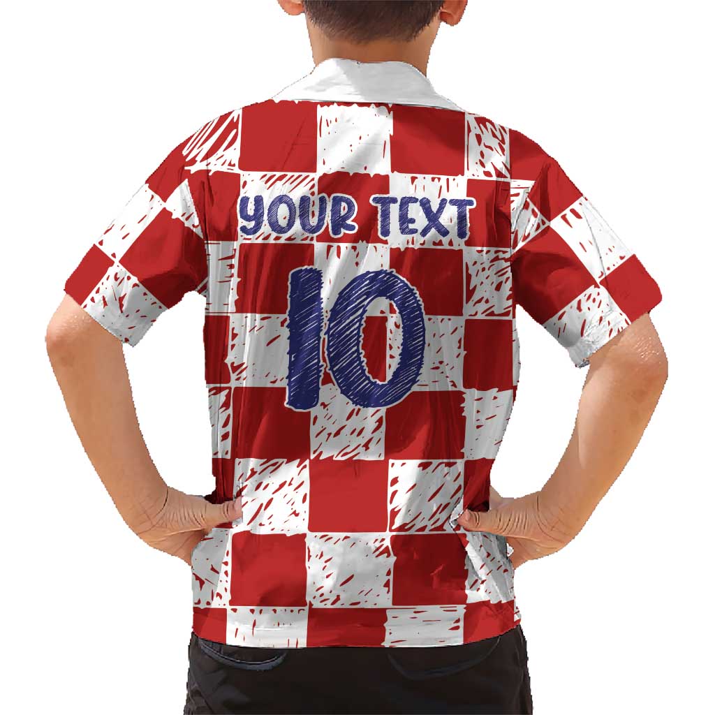 Custom Hrvatska National Football Kid Hawaiian Shirt Checkerboard Sketch Style