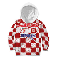 Custom Hrvatska National Football Kid Hoodie Checkerboard Sketch Style