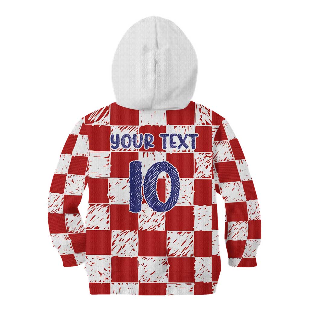 Custom Hrvatska National Football Kid Hoodie Checkerboard Sketch Style