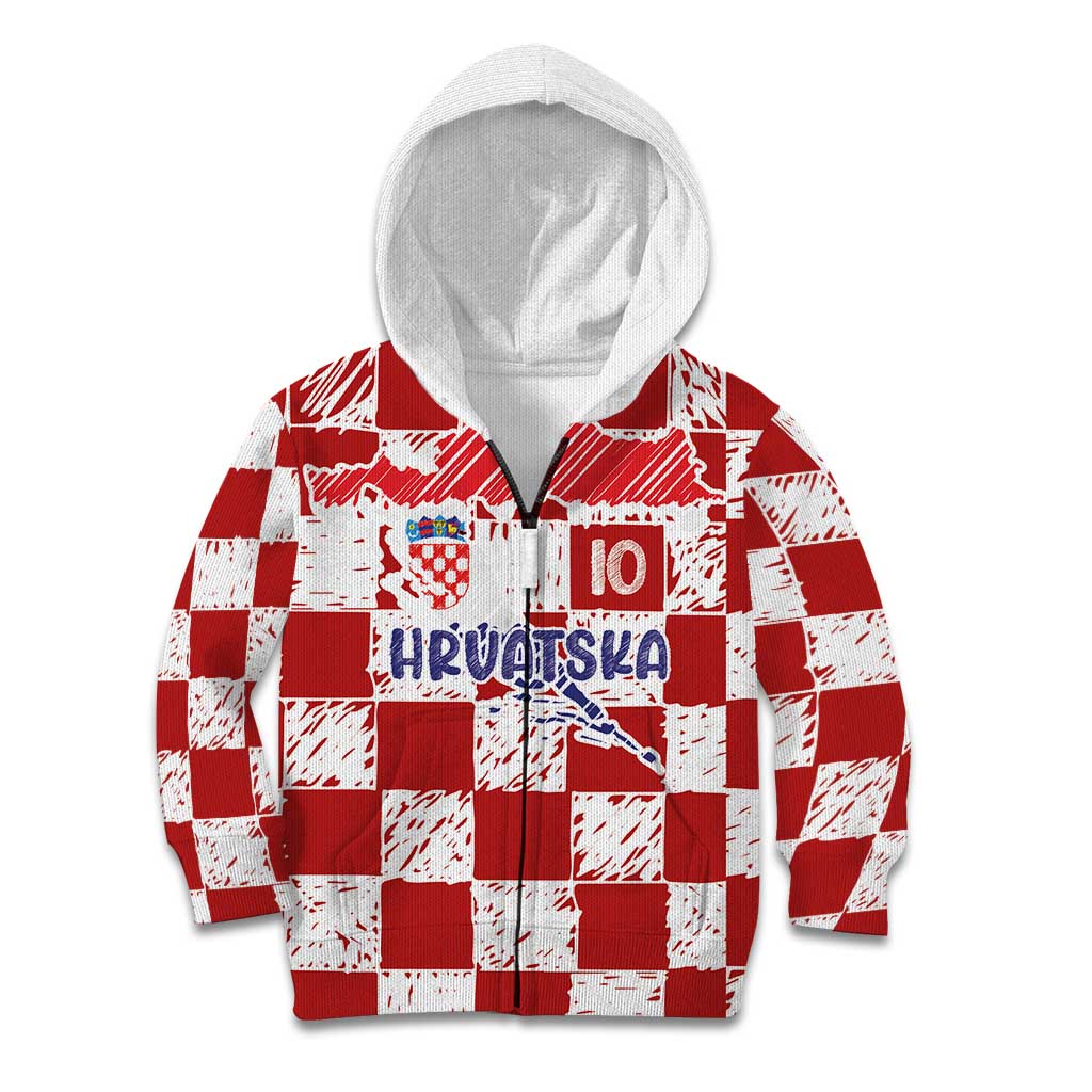 Custom Hrvatska National Football Kid Hoodie Checkerboard Sketch Style