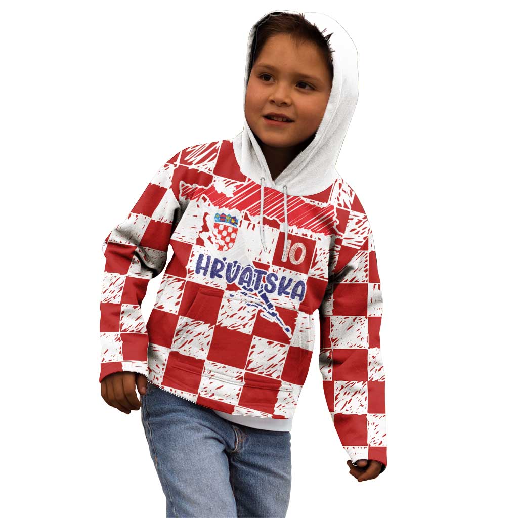 Custom Hrvatska National Football Kid Hoodie Checkerboard Sketch Style
