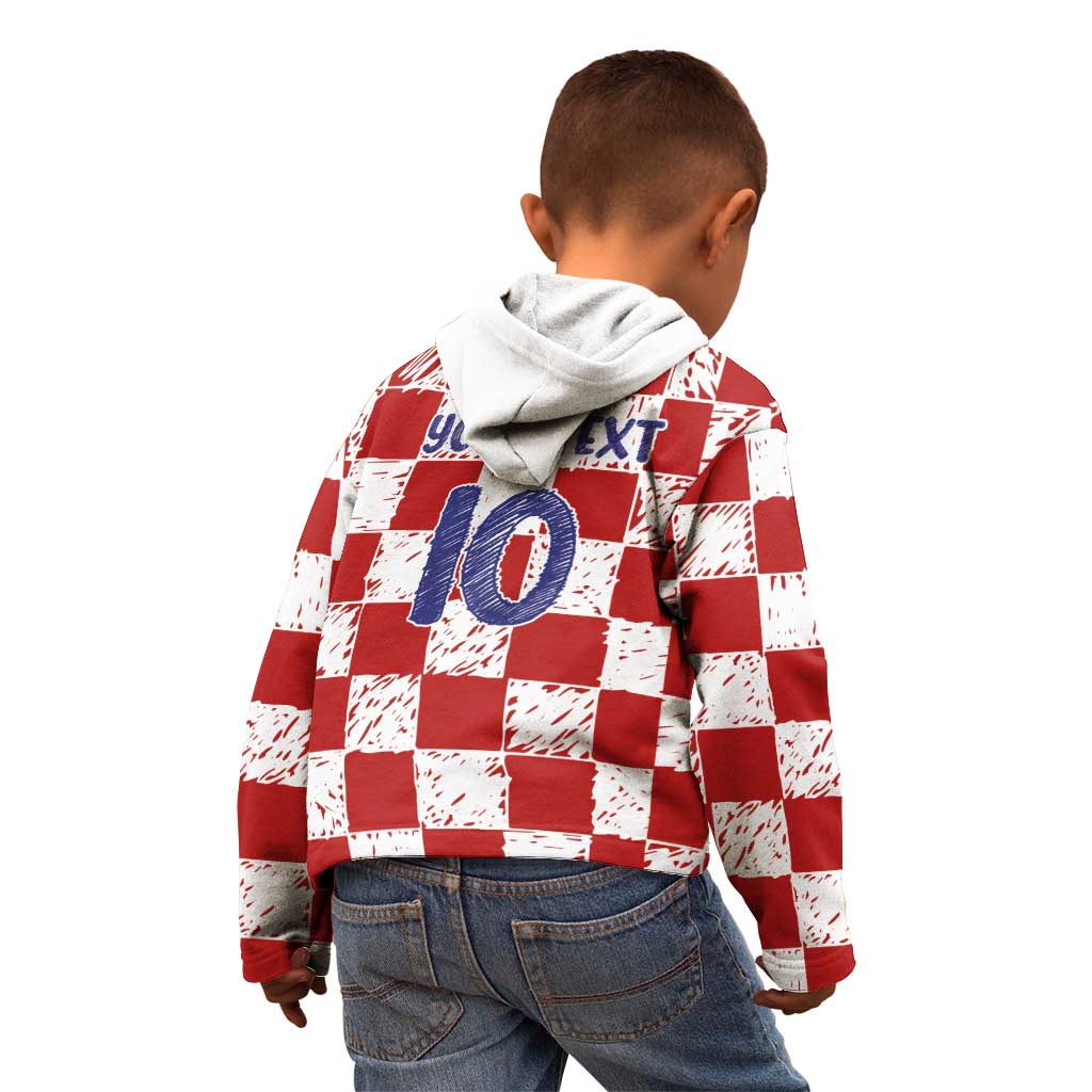 Custom Hrvatska National Football Kid Hoodie Checkerboard Sketch Style