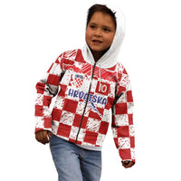 Custom Hrvatska National Football Kid Hoodie Checkerboard Sketch Style