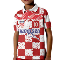 Custom Hrvatska National Football Kid Polo Shirt Checkerboard Sketch Style