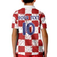 Custom Hrvatska National Football Kid Polo Shirt Checkerboard Sketch Style