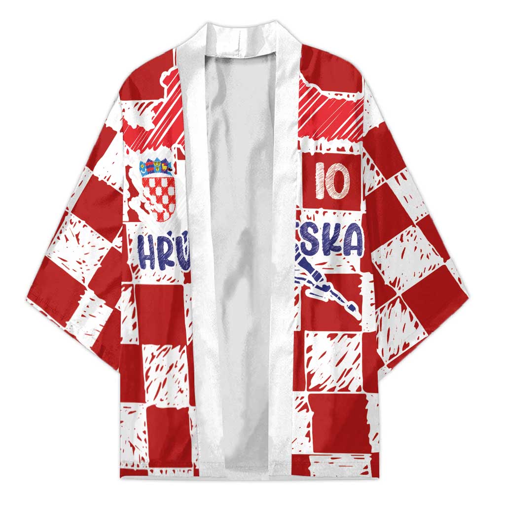 Custom Hrvatska National Football Kimono Checkerboard Sketch Style