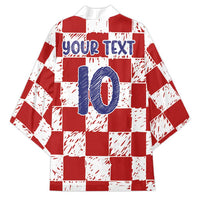 Custom Hrvatska National Football Kimono Checkerboard Sketch Style
