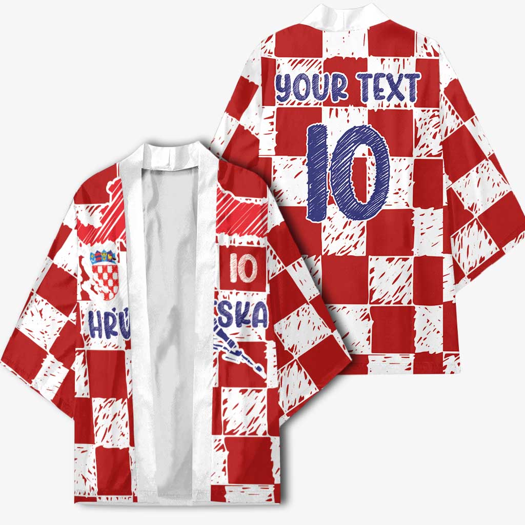 Custom Hrvatska National Football Kimono Checkerboard Sketch Style