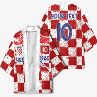 Custom Hrvatska National Football Kimono Checkerboard Sketch Style