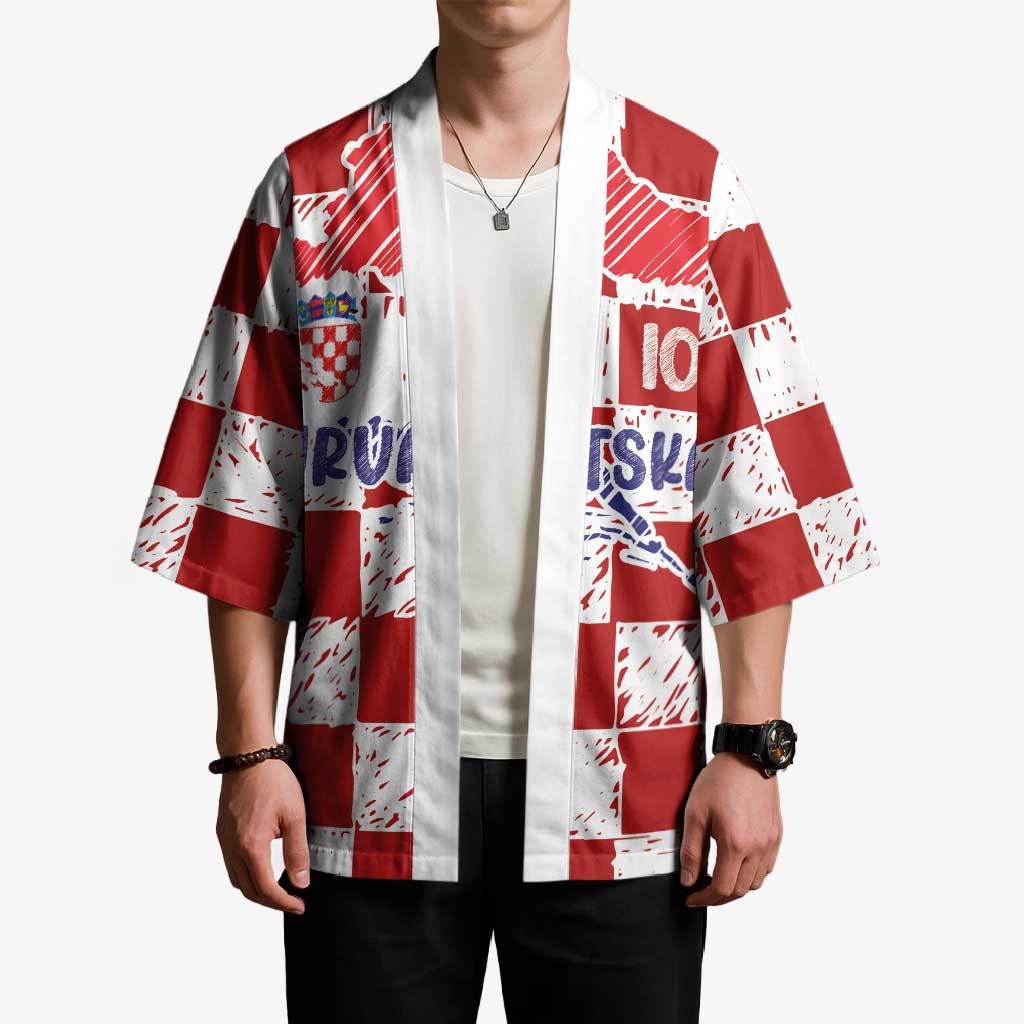 Custom Hrvatska National Football Kimono Checkerboard Sketch Style