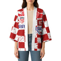 Custom Hrvatska National Football Kimono Checkerboard Sketch Style