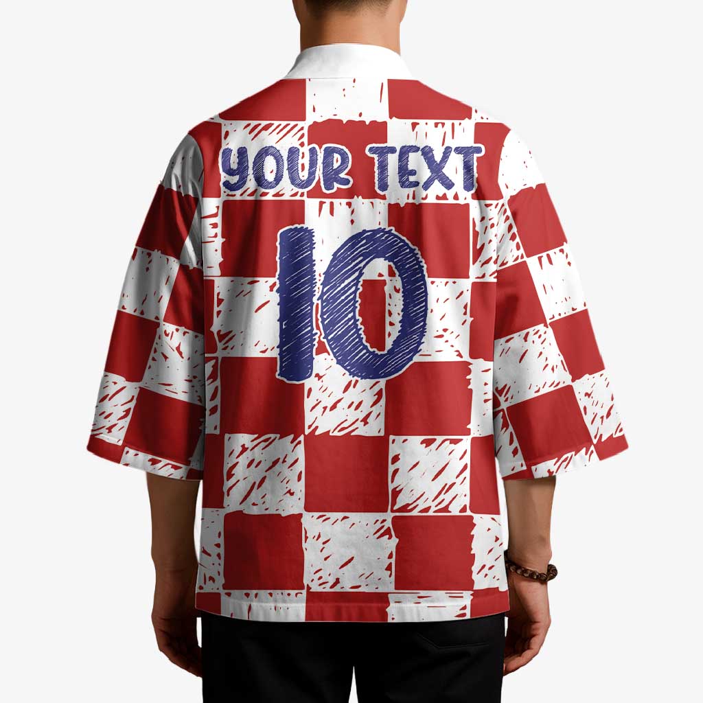 Custom Hrvatska National Football Kimono Checkerboard Sketch Style
