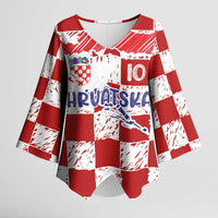 Custom Hrvatska National Football Kimono Sleeve Blouse Checkerboard Sketch Style