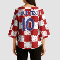 Custom Hrvatska National Football Kimono Sleeve Blouse Checkerboard Sketch Style