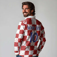 Custom Hrvatska National Football Long Sleeve Polo Shirt Checkerboard Sketch Style