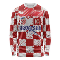 Custom Hrvatska National Football Long Sleeve Shirt Checkerboard Sketch Style