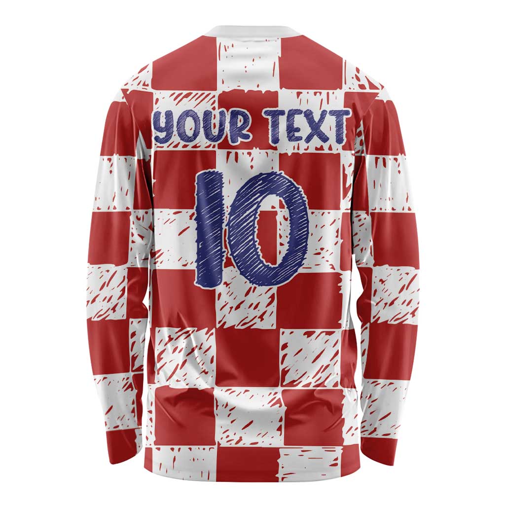 Custom Hrvatska National Football Long Sleeve Shirt Checkerboard Sketch Style