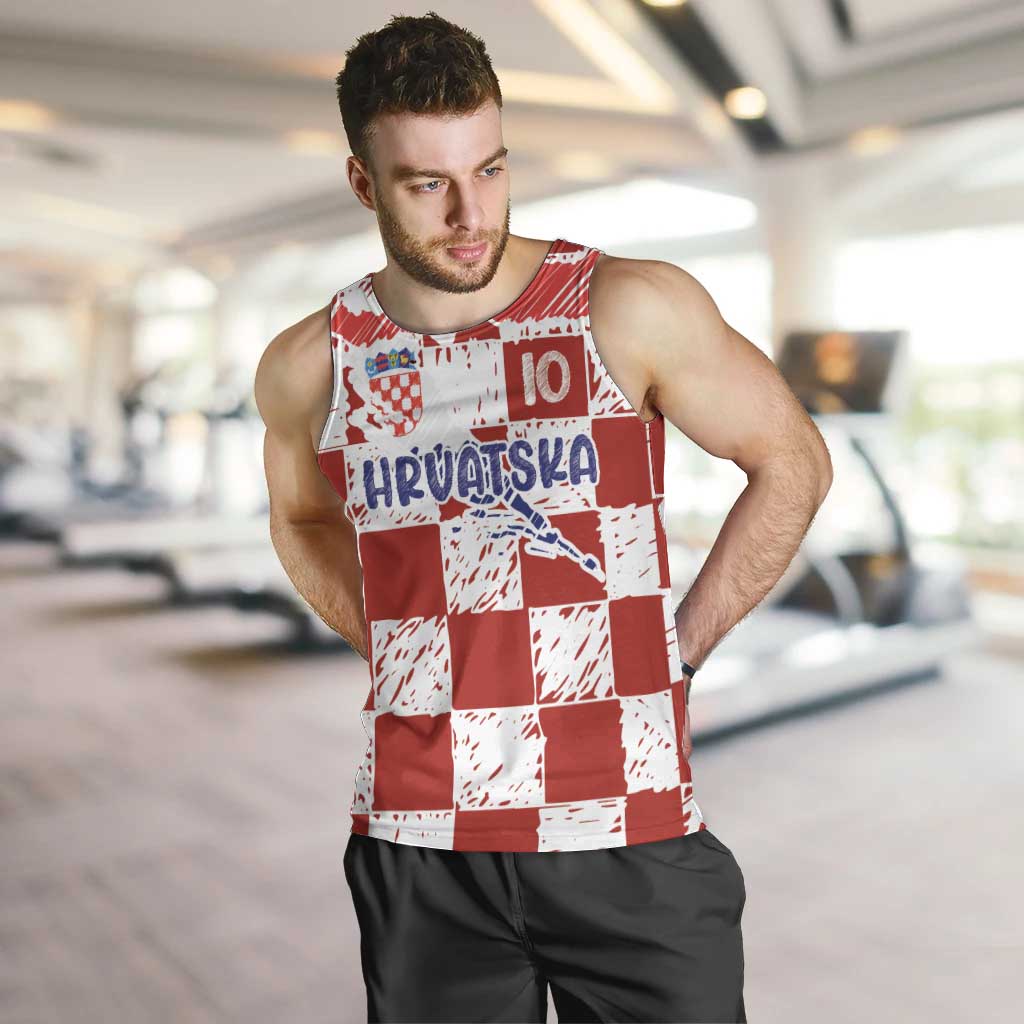 Custom Hrvatska National Football Men Tank Top Checkerboard Sketch Style