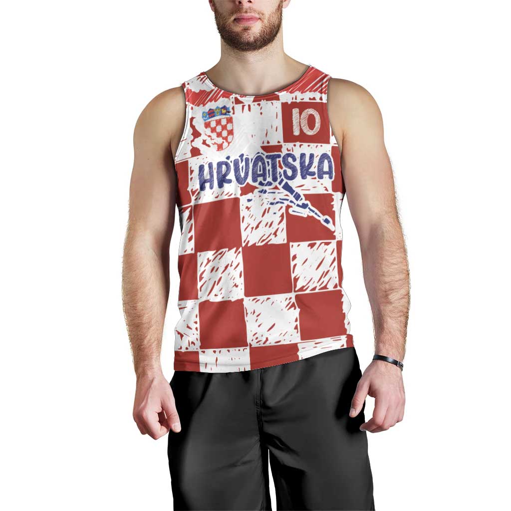 Custom Hrvatska National Football Men Tank Top Checkerboard Sketch Style