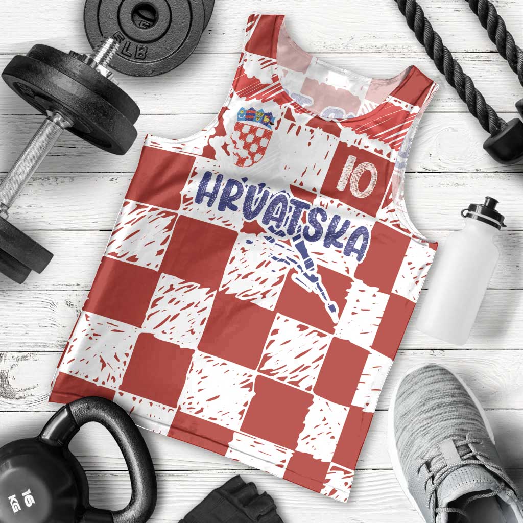 Custom Hrvatska National Football Men Tank Top Checkerboard Sketch Style