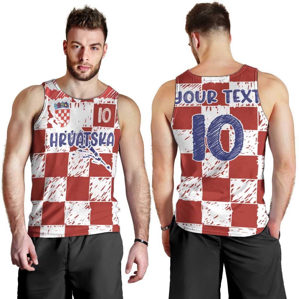 Custom Hrvatska National Football Men Tank Top Checkerboard Sketch Style