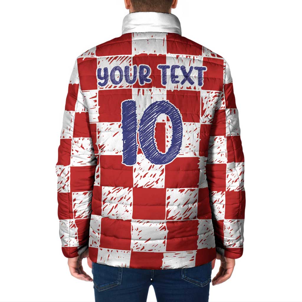 Custom Hrvatska National Football Padded Jacket Checkerboard Sketch Style