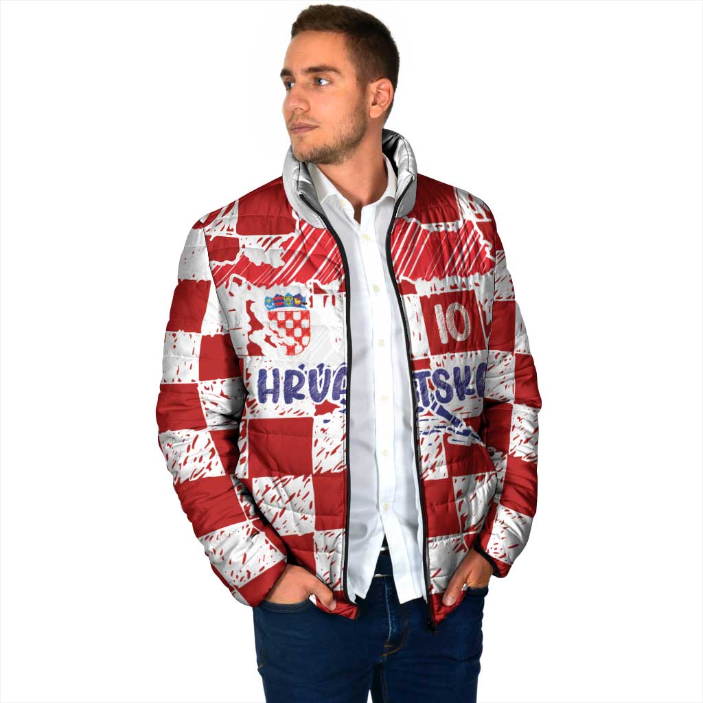 Custom Hrvatska National Football Padded Jacket Checkerboard Sketch Style