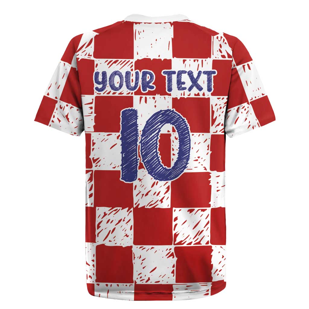 Custom Hrvatska National Football Rugby Jersey Checkerboard Sketch Style