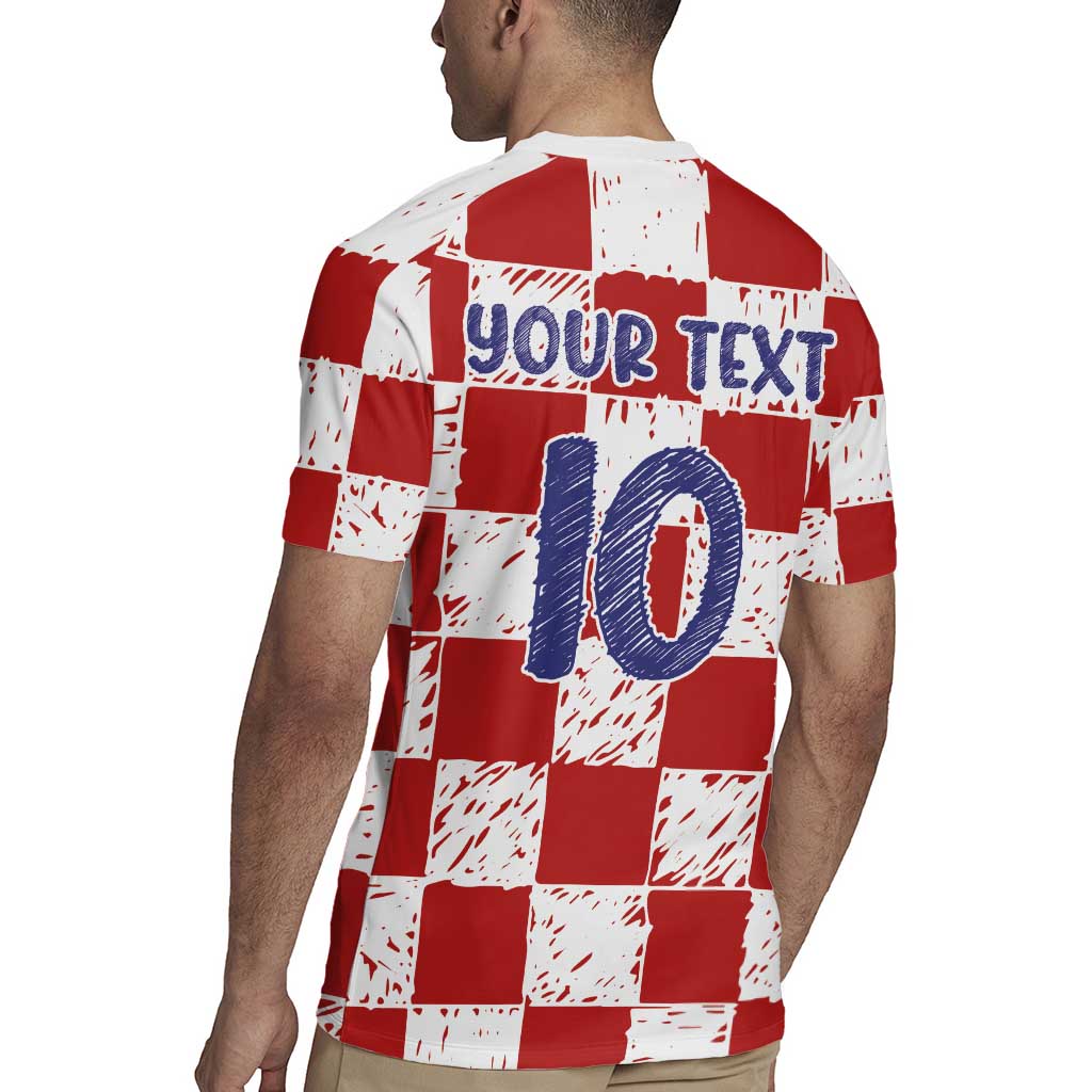 Custom Hrvatska National Football Rugby Jersey Checkerboard Sketch Style