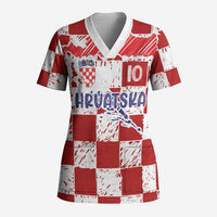 Custom Hrvatska National Football Scrub Top Checkerboard Sketch Style