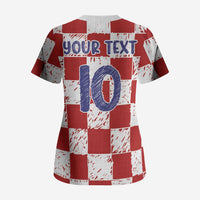 Custom Hrvatska National Football Scrub Top Checkerboard Sketch Style