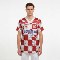 Custom Hrvatska National Football Scrub Top Checkerboard Sketch Style