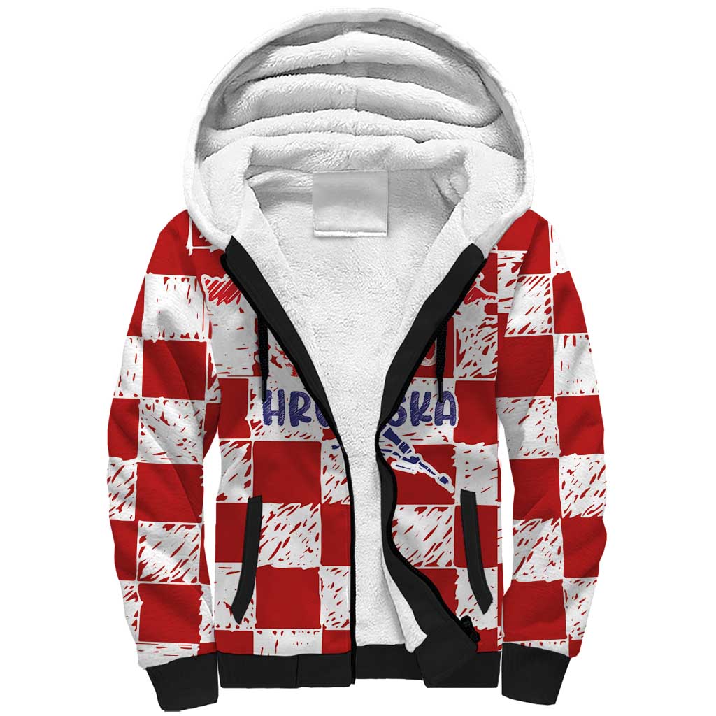 Custom Hrvatska National Football Sherpa Hoodie Checkerboard Sketch Style