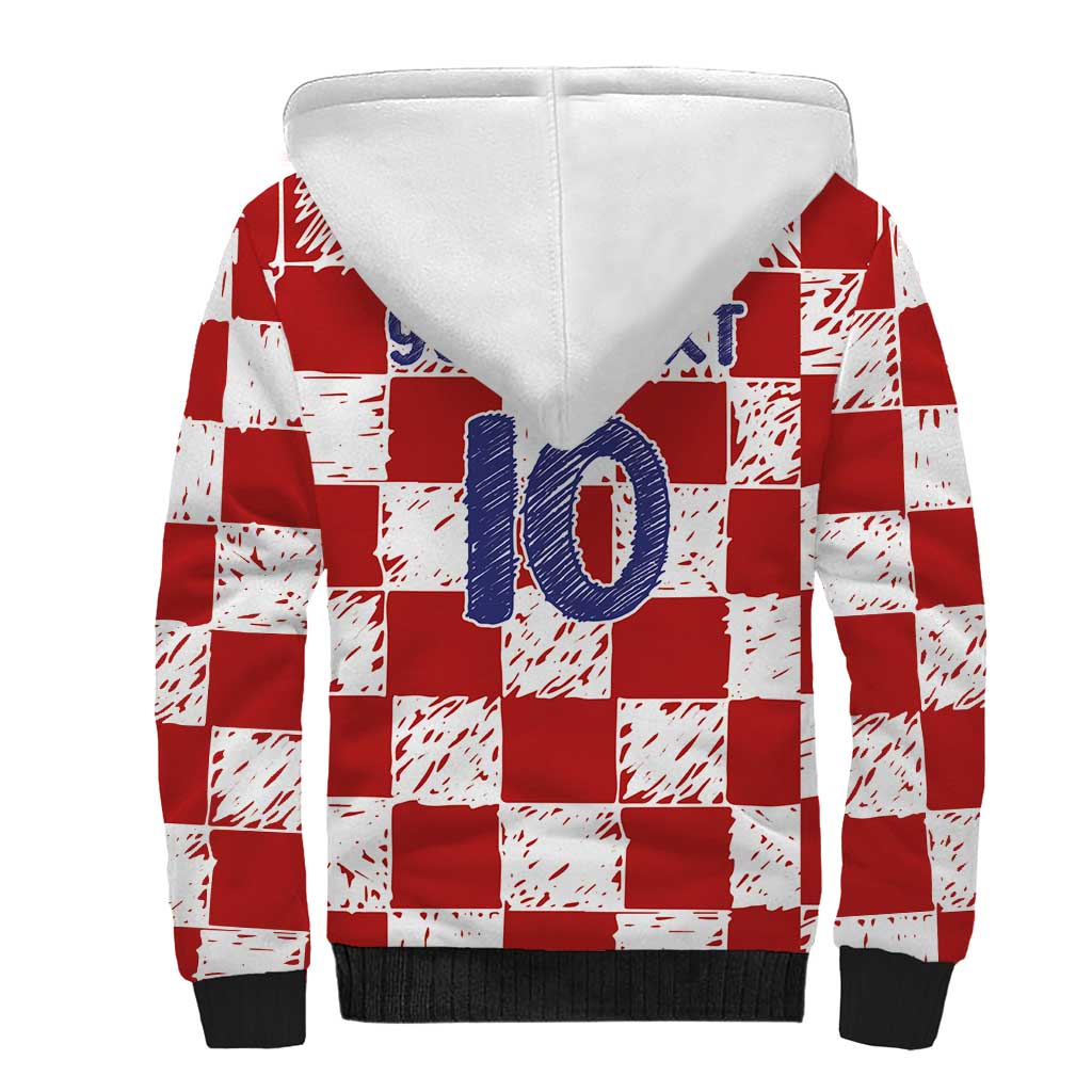 Custom Hrvatska National Football Sherpa Hoodie Checkerboard Sketch Style