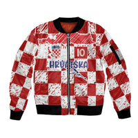 Custom Hrvatska National Football Sleeve Zip Bomber Jacket Checkerboard Sketch Style