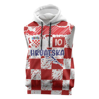 Custom Hrvatska National Football Sleeveless Hoodie Checkerboard Sketch Style