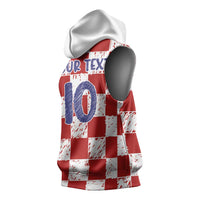Custom Hrvatska National Football Sleeveless Hoodie Checkerboard Sketch Style
