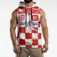 Custom Hrvatska National Football Sleeveless Hoodie Checkerboard Sketch Style