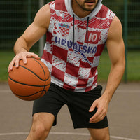 Custom Hrvatska National Football Sleeveless Hoodie Checkerboard Sketch Style