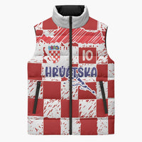 Custom Hrvatska National Football Sleeveless Puffer Jacket Checkerboard Sketch Style
