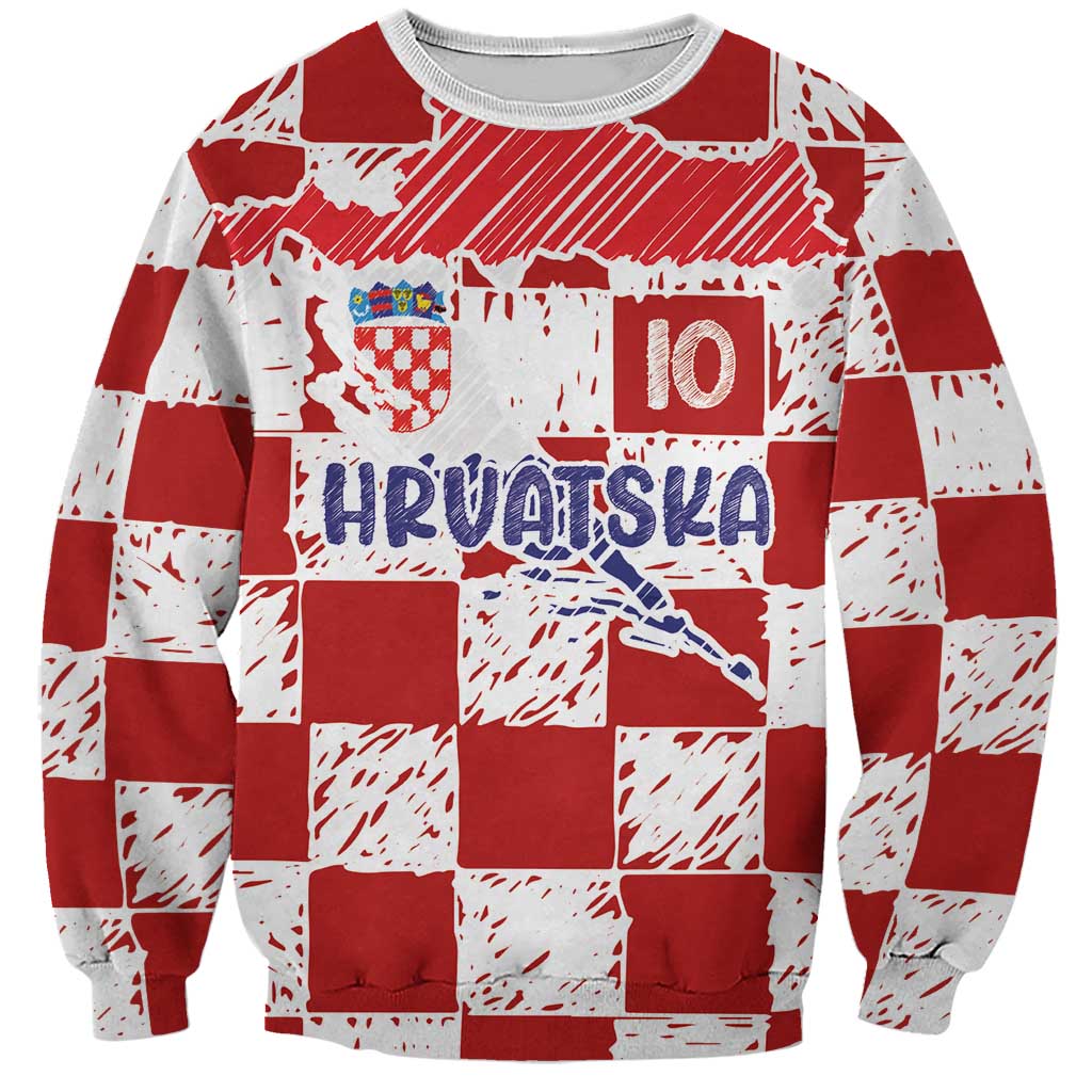 Custom Hrvatska National Football Sweatshirt Checkerboard Sketch Style