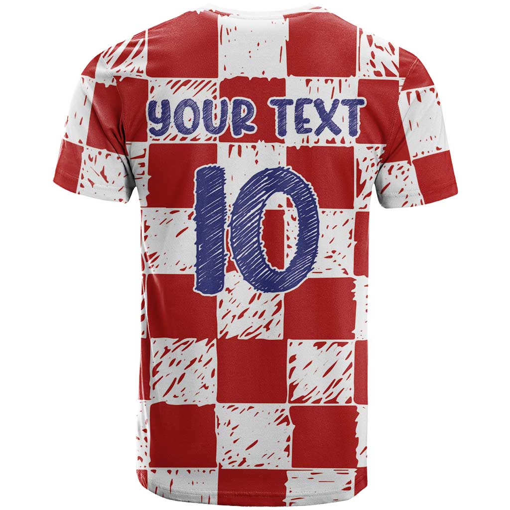 Custom Hrvatska National Football T Shirt Checkerboard Sketch Style
