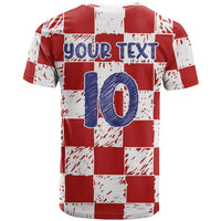 Custom Hrvatska National Football T Shirt Checkerboard Sketch Style
