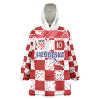 Custom Hrvatska National Football Wearable Blanket Hoodie Checkerboard Sketch Style