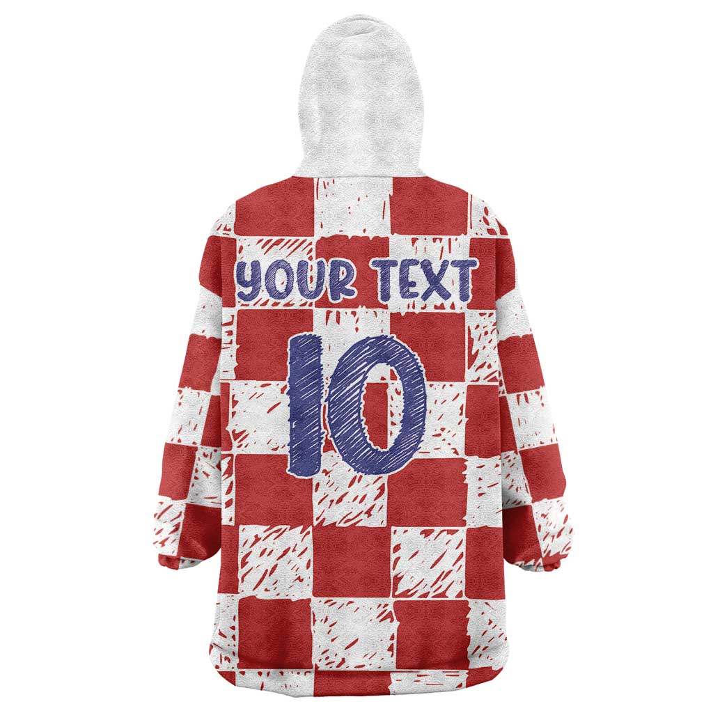 Custom Hrvatska National Football Wearable Blanket Hoodie Checkerboard Sketch Style