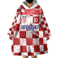 Custom Hrvatska National Football Wearable Blanket Hoodie Checkerboard Sketch Style