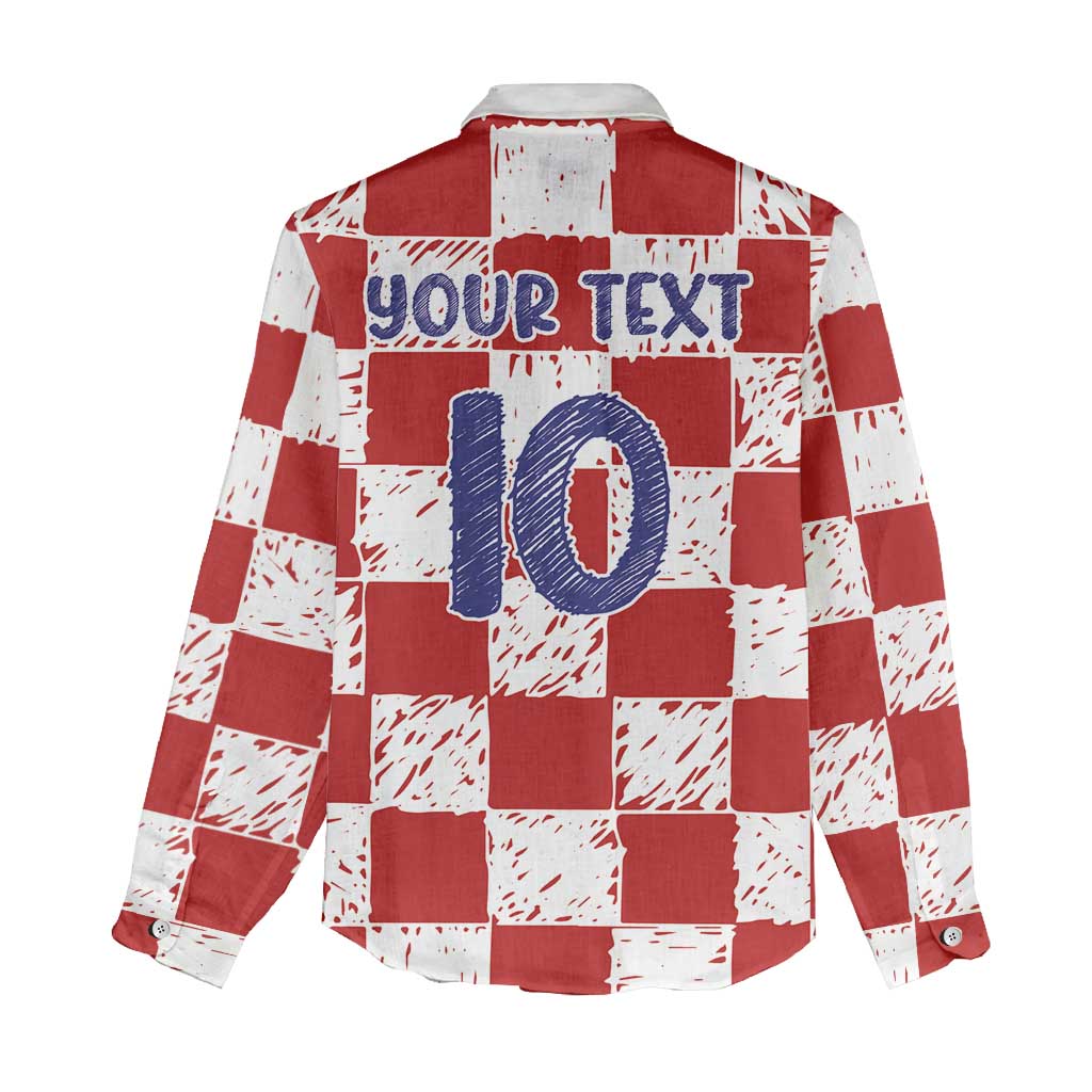 Custom Hrvatska National Football Women Casual Shirt Checkerboard Sketch Style