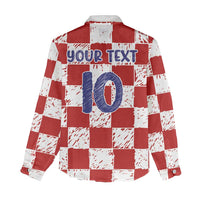 Custom Hrvatska National Football Women Casual Shirt Checkerboard Sketch Style