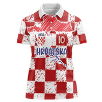 Custom Hrvatska National Football Women Polo Shirt Checkerboard Sketch Style
